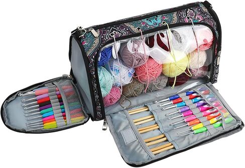 Yarn Bag with Holes for Crochet, Traveling Yarn Storage Organizer Crochet Bag and Tote for Crochet Supplies, Store Huge Amount of Stuff, Carry-on Carrier Bag Case Gifts for People Who Crochet in Saudi Arabia