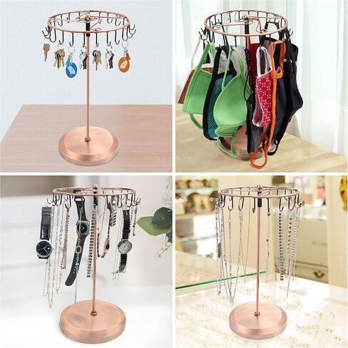 14" Copper Metal Rotating Jewelery Holder Display Stand (23 Hooks) - Hanging Organiser Tower Rack - Storage for Necklaces & Bracelets, Rings & Earrings in Saudi Arabia