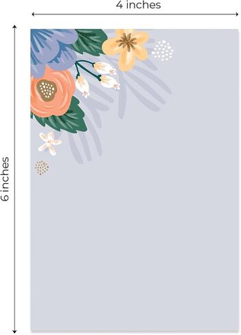Simple Floral Sticky Note Pad Assortment/Set of 5 Pastel Note Pads / 4" x 6" Botanical Sticky Note Pads / 50 Sheets Per Pad/Made in USA in Kuwait