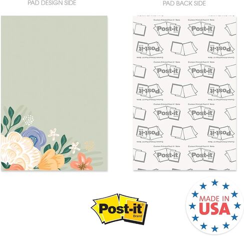 Simple Floral Sticky Note Pad Assortment/Set of 5 Pastel Note Pads / 4" x 6" Botanical Sticky Note Pads / 50 Sheets Per Pad/Made in USA in Kuwait