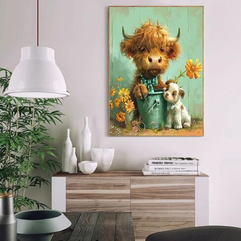 Highland Cow and Dog Paint by Numbers Kit for Adults,Cute Animals Acrylic and Flowers Adult Paint by Number Kits on Canvas,Simple Paint by Numbers Kit for Beginners,Home Wall Decor,16x20Inch. in Saudi Arabia