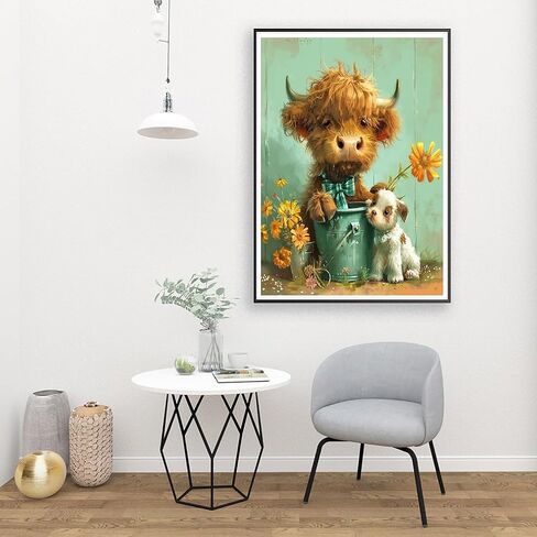 Highland Cow and Dog Paint by Numbers Kit for Adults,Cute Animals Acrylic and Flowers Adult Paint by Number Kits on Canvas,Simple Paint by Numbers Kit for Beginners,Home Wall Decor,16x20Inch. in Saudi Arabia