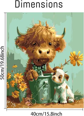 Highland Cow and Dog Paint by Numbers Kit for Adults,Cute Animals Acrylic and Flowers Adult Paint by Number Kits on Canvas,Simple Paint by Numbers Kit for Beginners,Home Wall Decor,16x20Inch. in Saudi Arabia