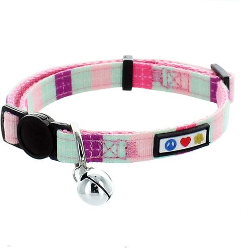 Pawtitas Pet Multicolor Cat Collar with Safety Buckle and Removable Bell Cat Collar Kitten Collar Teal/Pink/Purple Cat Collar in Kuwait