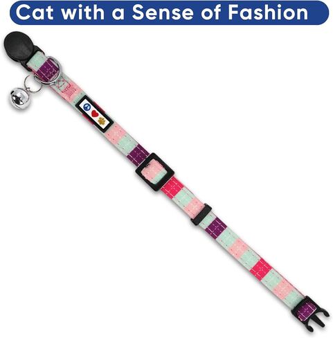 Pawtitas Pet Multicolor Cat Collar with Safety Buckle and Removable Bell Cat Collar Kitten Collar Teal/Pink/Purple Cat Collar in Kuwait
