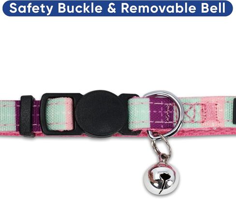 Pawtitas Pet Multicolor Cat Collar with Safety Buckle and Removable Bell Cat Collar Kitten Collar Teal/Pink/Purple Cat Collar in Kuwait