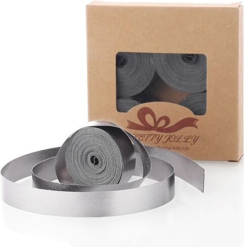 Pretty Jolly Silver Metal Glossy Ribbon for Gift Wrapping Handmade Bright Fabric Glitter Ribbon for Flower Bouquet Double Sided Sparkly Ribbons for DIY Crafts Wedding Invitations 2 Inch 20Yds in Kuwait