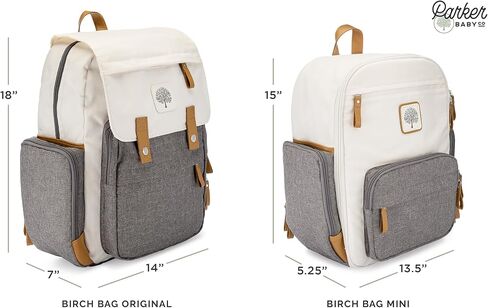 Parker Baby Co. Birch Bag, Birch Diaper Backpack, Insulated Pockets - Cream | Stylish diaper bag backpack with changing pad, stroller straps, 10+ pockets, and organized baby travel storage. 18x14x7" in Kuwait
