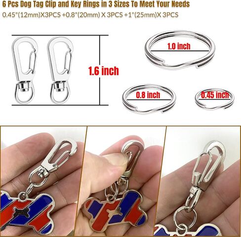 6 Pcs 1.6 inch Dog Tag Clips for Collar, Replaceable Dog ID Name Tag Ring Clip Dog Tag Attachment Clip Pet tag Quick Clip Clips Rings for Pet Collar and 9 Pcs Key Ring Clips Accessories in Saudi Arabia