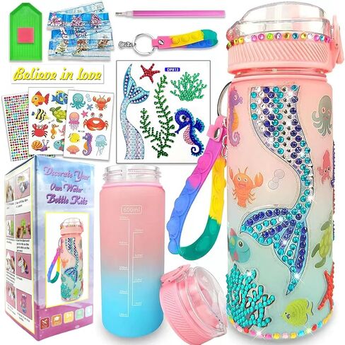 LADFAR Decorate Your Own Water Bottle Kits for Girls Age 4-6-8-10,Mermaid Painting Crafts,Fun Arts and Crafts Gifts Toys for Girls Birthday Christmas Unicorn in Saudi Arabia