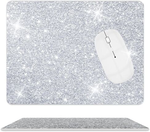 Mouse Pad Diamond Silver Glitter Sparkle Mousepad Bling Desk Accessories Gaming Bling Rubber Pads for Laptop, One Size in Saudi Arabia