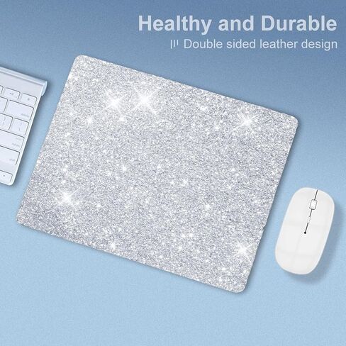 Mouse Pad Diamond Silver Glitter Sparkle Mousepad Bling Desk Accessories Gaming Bling Rubber Pads for Laptop, One Size in Saudi Arabia