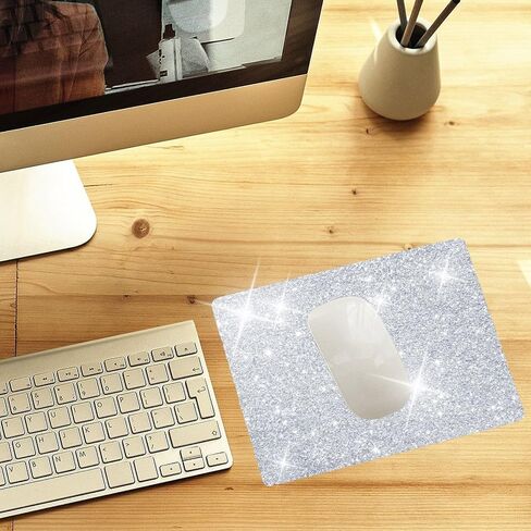 Mouse Pad Diamond Silver Glitter Sparkle Mousepad Bling Desk Accessories Gaming Bling Rubber Pads for Laptop, One Size in Saudi Arabia