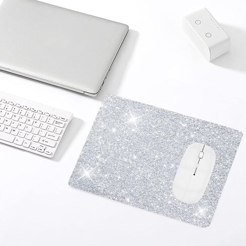 Mouse Pad Diamond Silver Glitter Sparkle Mousepad Bling Desk Accessories Gaming Bling Rubber Pads for Laptop, One Size in Saudi Arabia