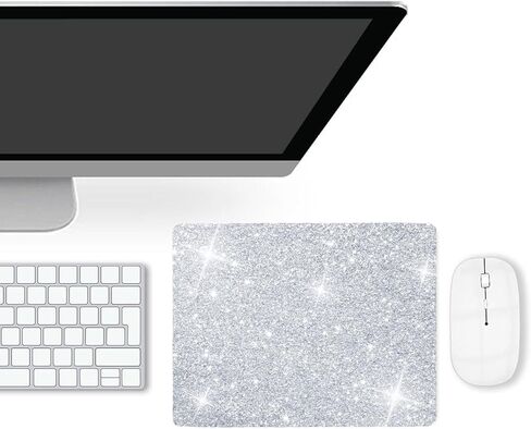 Mouse Pad Diamond Silver Glitter Sparkle Mousepad Bling Desk Accessories Gaming Bling Rubber Pads for Laptop, One Size in Saudi Arabia