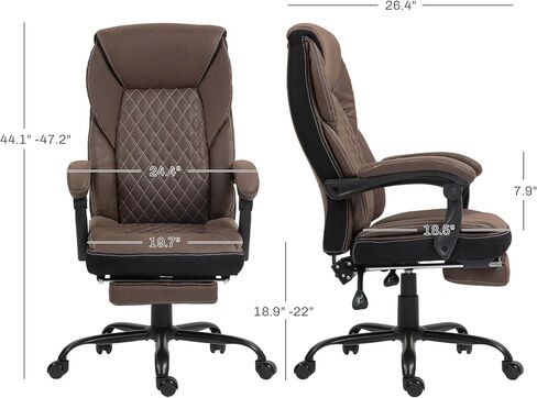 HOMCOM Executive Office Chair with Foot Rest, Ergonomic Desk Chair, Reclining Swivel Chair with High Back and Adjustable Height, Dark Brown in Saudi Arabia