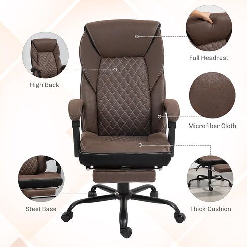 HOMCOM Executive Office Chair with Foot Rest, Ergonomic Desk Chair, Reclining Swivel Chair with High Back and Adjustable Height, Dark Brown in Saudi Arabia