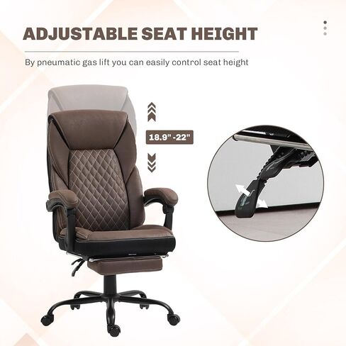 HOMCOM Executive Office Chair with Foot Rest, Ergonomic Desk Chair, Reclining Swivel Chair with High Back and Adjustable Height, Dark Brown in Saudi Arabia
