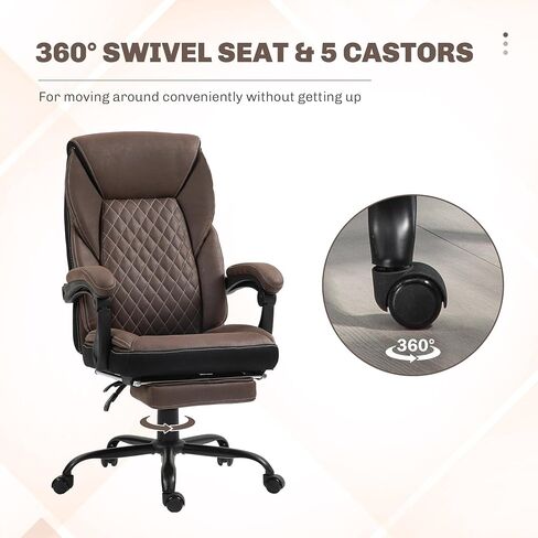 HOMCOM Executive Office Chair with Foot Rest, Ergonomic Desk Chair, Reclining Swivel Chair with High Back and Adjustable Height, Dark Brown in Saudi Arabia