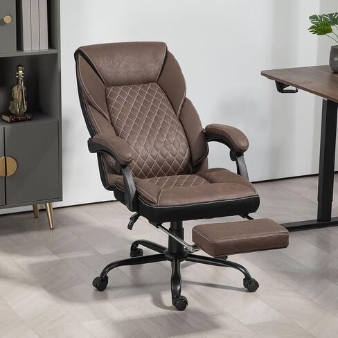 HOMCOM Executive Office Chair with Foot Rest, Ergonomic Desk Chair, Reclining Swivel Chair with High Back and Adjustable Height, Dark Brown in Saudi Arabia