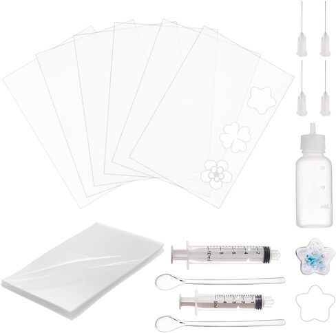 OLYCRAFT 39Pcs Resin Shaker Film Set 5x3.5 Inch Shaker Mold Seal Films Kit with Glue Dispensing Syringes and Plastic Needles & Bottle & Spoon for Resin Shaker Mold Quicksand Pendant DIY Crafts in Saudi Arabia