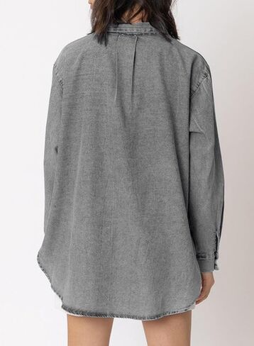 Astylish Womens Denim Shirt Button Down V Neck Long Sleeve Blouse Casual Top in Kuwait