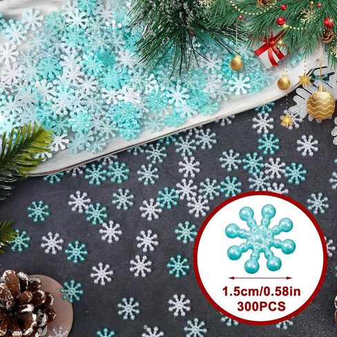 NOVWANG Christmas Snowflakes Decorations, 300Pcs Glitter ABS Pearl Like Snowflakes Pure White Winter Party Table Confetti Decors Jewelry Embellishment Snowflakes for Craft DIY Gifts Garland Ornaments in Kuwait