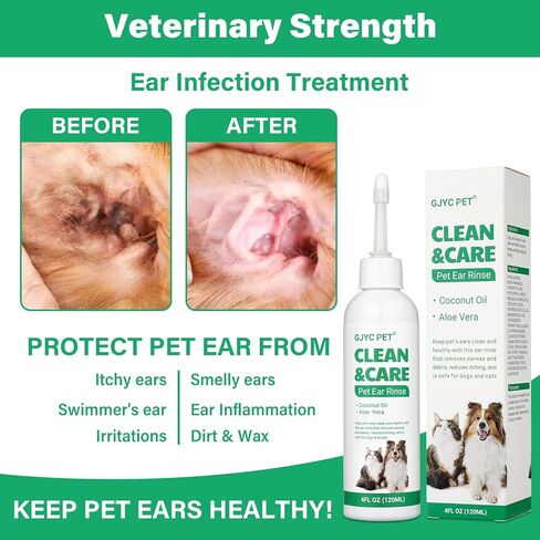 Ear Cleaner for Dogs and Cats,Dog Ear Infection Treatment for Itch Relief, Cleans The Ear Canal from Debris and Buildup Removes Wax, Odor with Aloe 4 Fl oz in Saudi Arabia