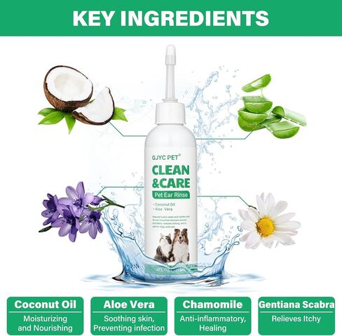 Ear Cleaner for Dogs and Cats,Dog Ear Infection Treatment for Itch Relief, Cleans The Ear Canal from Debris and Buildup Removes Wax, Odor with Aloe 4 Fl oz in Saudi Arabia