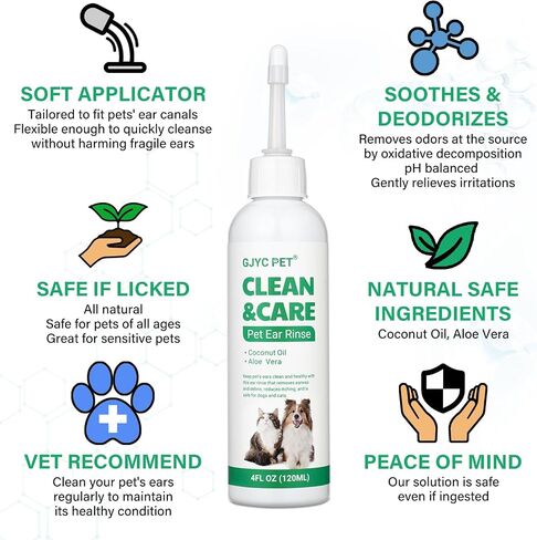 Ear Cleaner for Dogs and Cats,Dog Ear Infection Treatment for Itch Relief, Cleans The Ear Canal from Debris and Buildup Removes Wax, Odor with Aloe 4 Fl oz in Saudi Arabia