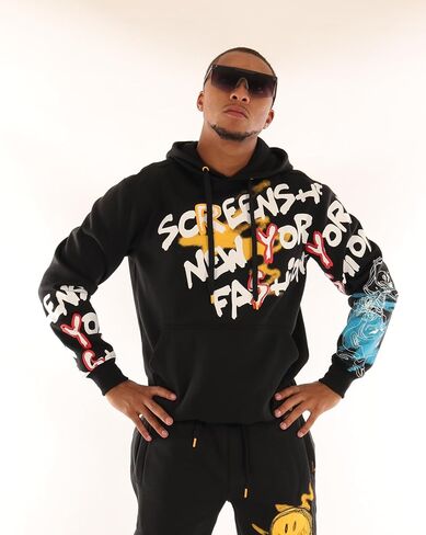 Screenshot-FLEECE هوديي 4202 رجل الحضرية الشارع الشهير مدينة نيويورك الكتابة على الجدران شارة مطرّزة كنزة صوف البلوز هوديي in Kuwait