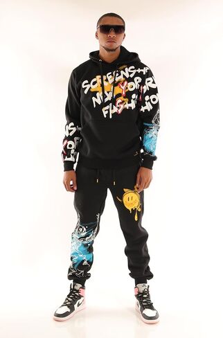 Screenshot-FLEECE هوديي 4202 رجل الحضرية الشارع الشهير مدينة نيويورك الكتابة على الجدران شارة مطرّزة كنزة صوف البلوز هوديي in Kuwait