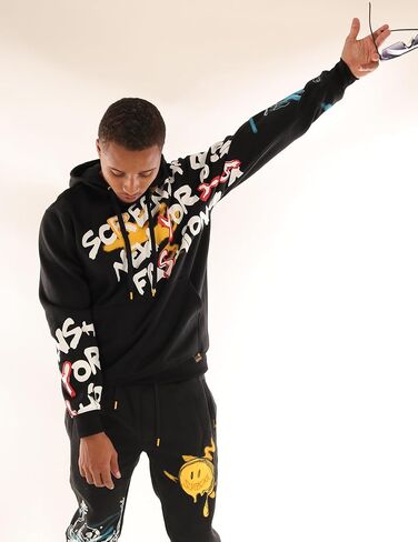 Screenshot-FLEECE هوديي 4202 رجل الحضرية الشارع الشهير مدينة نيويورك الكتابة على الجدران شارة مطرّزة كنزة صوف البلوز هوديي in Kuwait