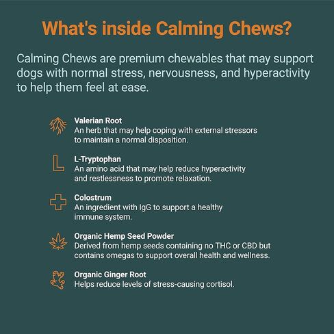 Calming Chews for Dogs - Anxiety Relief & Stress Reducer with Organic Hemp, Chamomile, Valerian Root, L-Tryptophan, Ginger Root & Melatonin - Anxiety and Stress Calming Treats for Dogs in Saudi Arabia