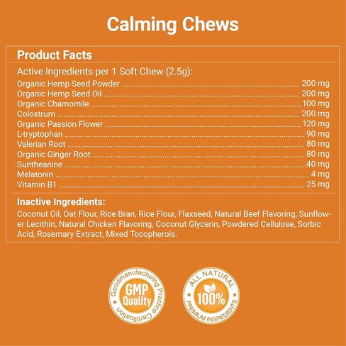 Calming Chews for Dogs - Anxiety Relief & Stress Reducer with Organic Hemp, Chamomile, Valerian Root, L-Tryptophan, Ginger Root & Melatonin - Anxiety and Stress Calming Treats for Dogs in Saudi Arabia