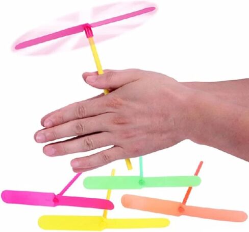 Dzrige 20 قطعة من البلاستيك الخيزران اليعسوب فرك اليد المروحة مضحك لعبة هليكوبتر اليد للعب في الهواء الطلق للأطفال هدية الطيران (لون عشوائي) in Kuwait