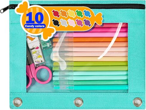 Forvencer Pencil Pouch for 3 Ring Binder, Binder Pencil Case with Smooth Zipper, Clear Window Pencil Case for Binder, Big Capacity 3 Ring Binder Pencil Bag with 3 Reinforced Grommets, Pink in Kuwait