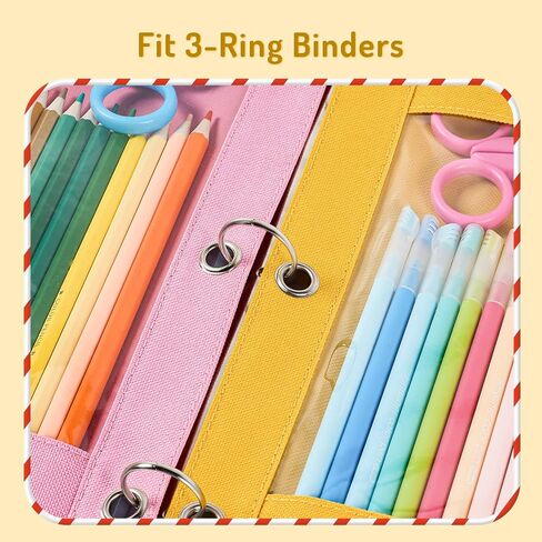 Forvencer Pencil Pouch for 3 Ring Binder, Binder Pencil Case with Smooth Zipper, Clear Window Pencil Case for Binder, Big Capacity 3 Ring Binder Pencil Bag with 3 Reinforced Grommets, Pink in Kuwait