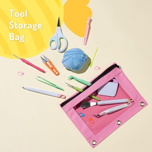 Forvencer Pencil Pouch for 3 Ring Binder, Binder Pencil Case with Smooth Zipper, Clear Window Pencil Case for Binder, Big Capacity 3 Ring Binder Pencil Bag with 3 Reinforced Grommets, Pink in Kuwait