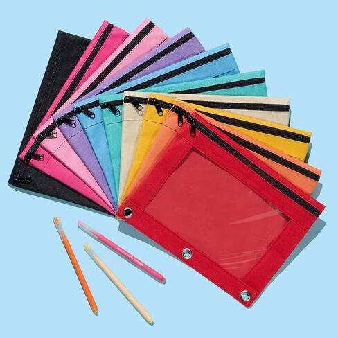 Forvencer Pencil Pouch for 3 Ring Binder, Binder Pencil Case with Smooth Zipper, Clear Window Pencil Case for Binder, Big Capacity 3 Ring Binder Pencil Bag with 3 Reinforced Grommets, Pink in Kuwait