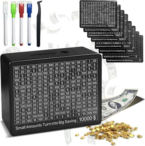 Cash Vault Wooden Savings Box 10000-Money Saving Box with Counter|Kakeibo Money Box,Customizable Targets Piggy Bank|10000 Savings Challenge Box,Money Cash Box for Adults Kids (Black) in Saudi Arabia
