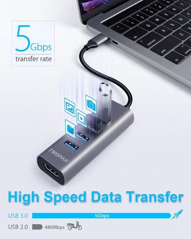 TWOPAN USB-C Hub with 4K HDMI, 4 USB 3.0 Ports, 5Gbps Data Transfer – Ultra-Compact Aluminum Adapter for MacBook, iPad Pro, XPS, Surface, ThinkPad & USB-C Laptops in Saudi Arabia