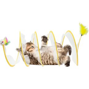Cat Tunnel, Folded Cat Tunnel Toy 1PCS, Blue Sisal Hemp Ball Tube Cat Springs for Indoor with Feather, Mouse Toys Interactive Cat Toy Tunnel Self-Happy Cat Toys, S-Type Collapsible Tent