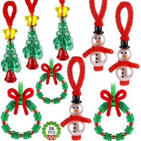 KIMOBER 36 Sets Christmas Crafts for Kids Beaded Ornament Kit,12PCS Wreath,12PCS Snowman,12PCS Christmas Tree Xmas Holiday Party Tree Favor Decorations(Assembly Needed)