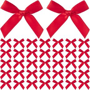 70pcs Mini Ribbon Bows for Craft, Small Satin Ribbon Bow, Soft Bowknot Sewing Accessories for Flowers Bakery Gift Wrapping Christmas Wedding Birthday Party Decoration- Wine Red