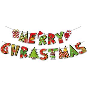 YQUQWN Merry Christmas Banner-10 Feet Red and Green Merry Christmas Sign No DIY Christmas Party Banner for Christmas Holiday Decoration Christmas Wall Decoration Office Home Decorations
