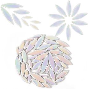 200g Mosaic Tiles Bulk, Petal Mosaic Tiles for Crafts Willow Leaf Shaped Pieces for Mosaic Crafts Supplies(Illusionary White)