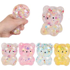 1Pccs Squeeze Toys Letter Sequins Candy-Bear Stress Relief Toy Hand Fidget Sensory Office Desk Squishy Toy (Light Pink or Randomly Color)