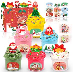 Christmas Butter Slime Kit 6 Pack, Christmas Slime Set with Charms for Kids Party Favors, Stocking Fillers, Xmas Toys for Girls Boys