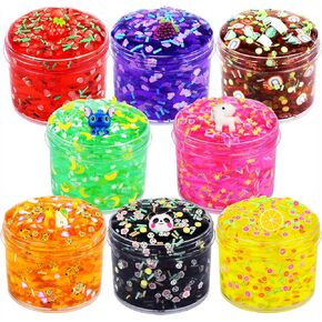 8 Pack Clear Slime Kit Funny Slime Crystal Clear Slime Kit,Boba Slime Party Favors for Girls Boys,Stress Relief Toys Super Soft and Non-Sticky, DIY Crunchy Slime Toy for Chirldren Lovely Gift